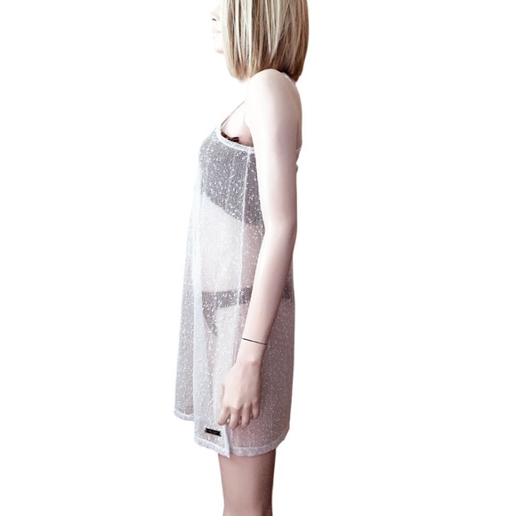 CALVIN Klein Sequin Swimsuit Bikini Coverup White V-Neck Shift Racerback Tank - Picture 7 of 13